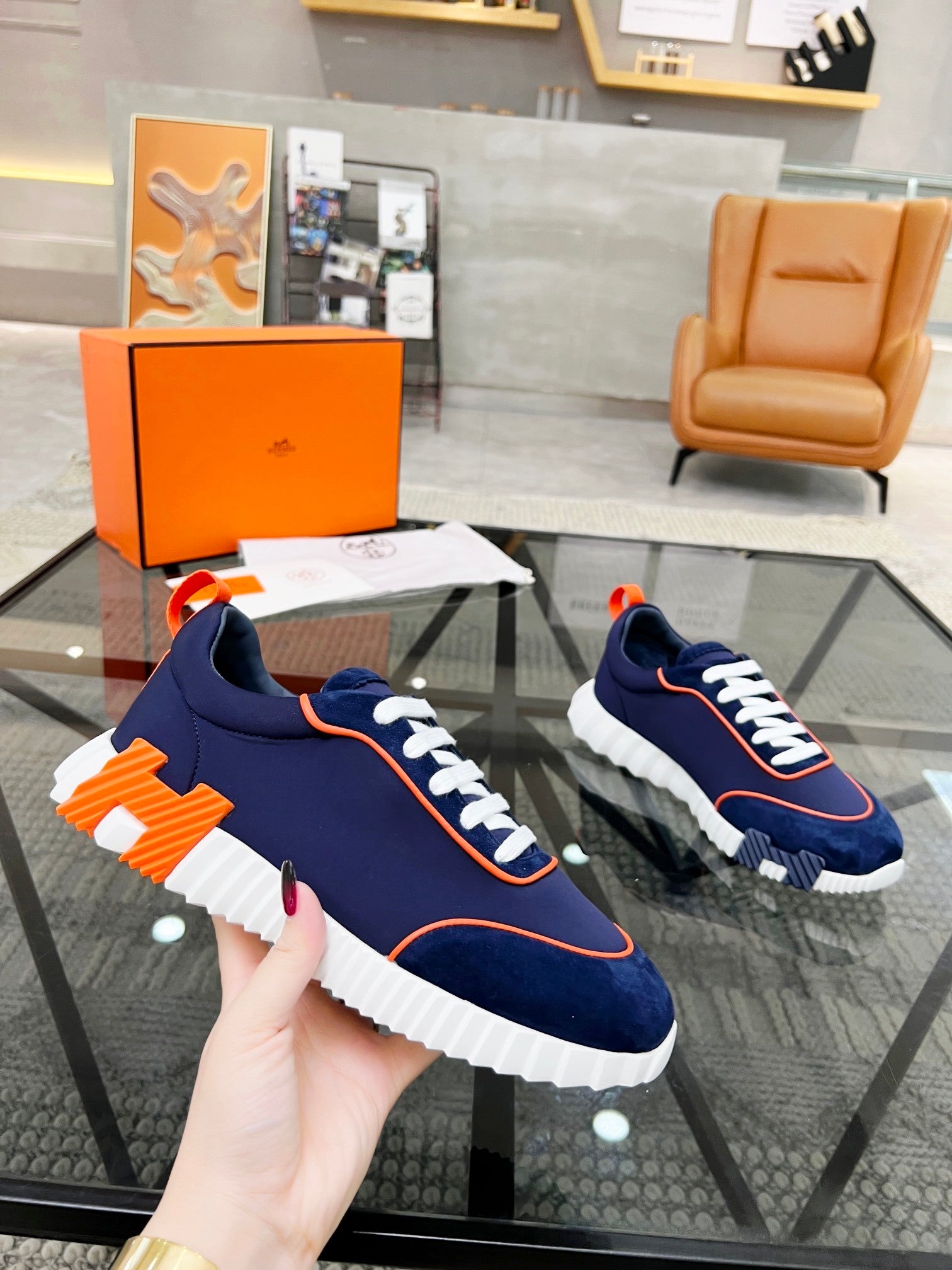 HMES Sneaker - Navy/Orange-White