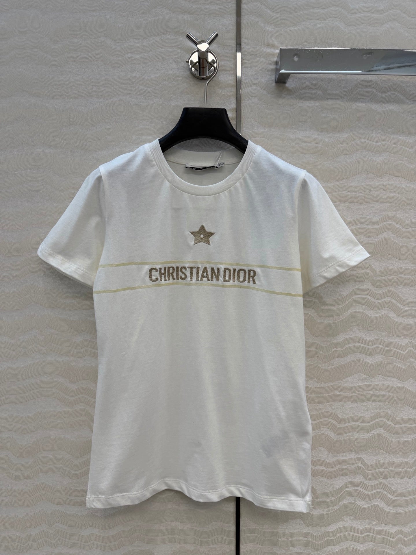 CD Embroidered T-Shirt - Ecru/Gold